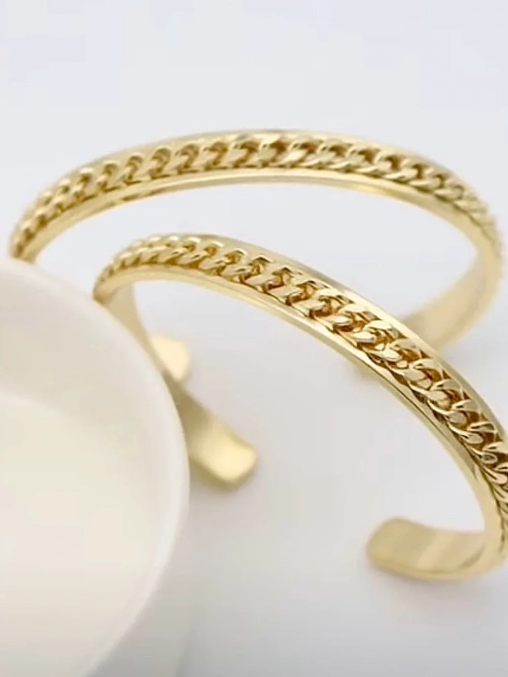 14K Gold Plated Cuff Bracelet with Cuban Link Detail | Minimalist Gold Bangle
